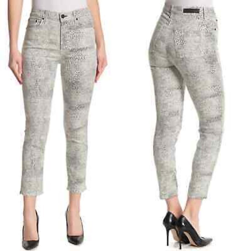 NWT GRLFRND High-Rise Crop Reed Spotted White Black Stretch Skinny Jeans size 24